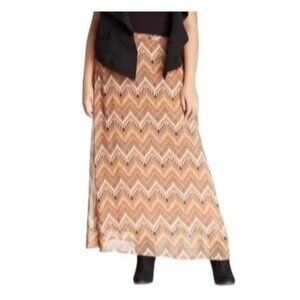 Danielrainn Womens Plus Size Chevron Print Maxi Skirt 3X Multicolor